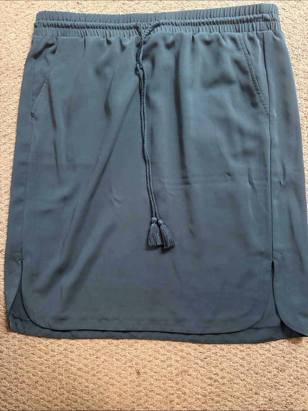 LOFT Teal Drawstring Mini Skirt with Tassels